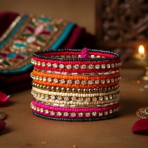 Boho Glam Multicolor Beaded Artisan Cuff Bracelet Chic Handmade in India